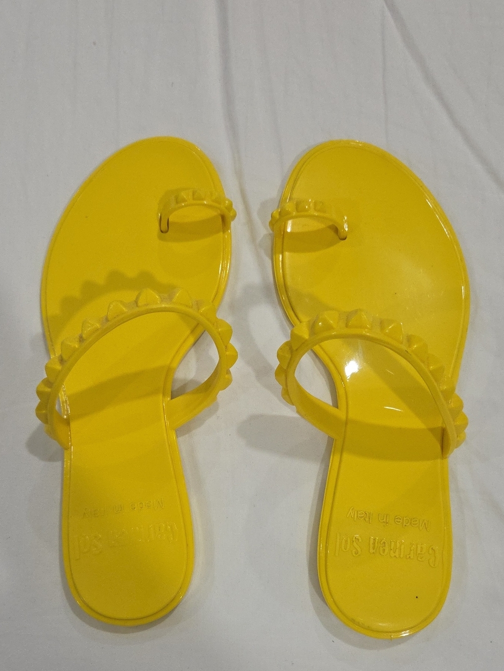 Carmen Sol Yellow Jelly Rockstud Studded Toe Ring Flat Sandals
